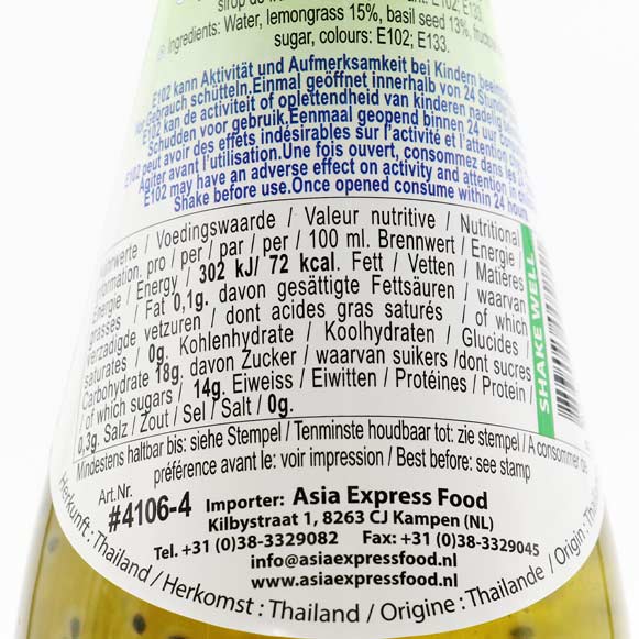 V-Fresh Zitronengras-Getränk mit Basilikum-Samen, 290ml